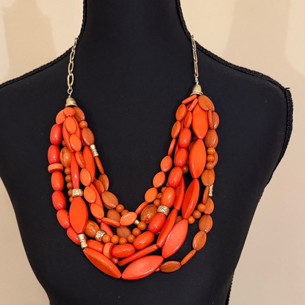 Chico’s Orange Multi-Strand Beaded Statement Neck… - image 1